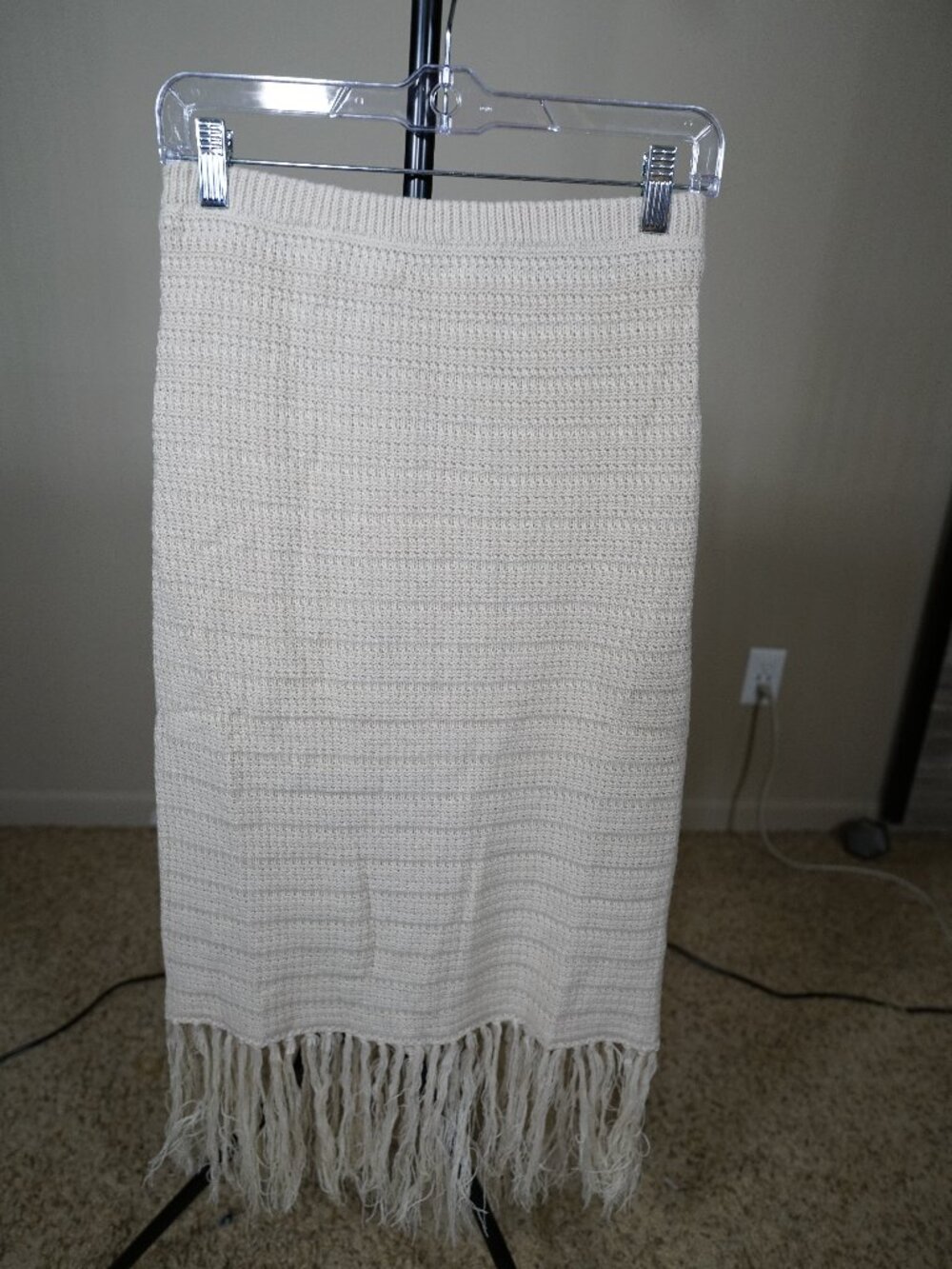 NWT Umgee Ivory Crochet Knit Fringe Midi Skirt Boho Western Cottagecore M - Picture 2 of 8